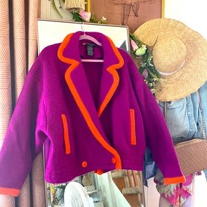 Vintage Fuchsia Orange 90s Wool Dolman Shacket Jacket Large